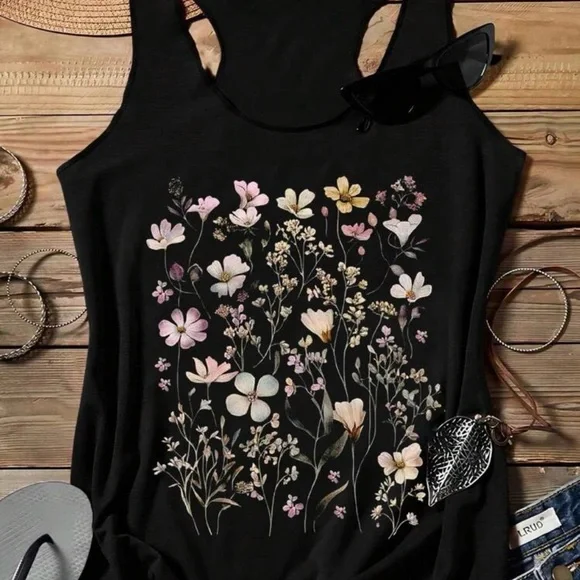 NIP Floral Black Tank Top - Picture 3 of 4